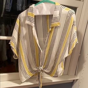 Yellow and black striped, collared shirt